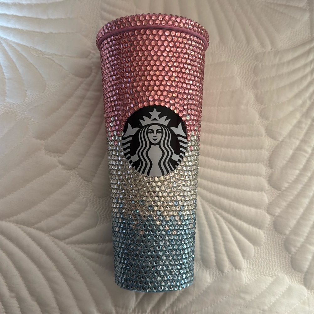 Starbucks Custom Bling Cold Cup. Pink, silver and blue gradient. New!